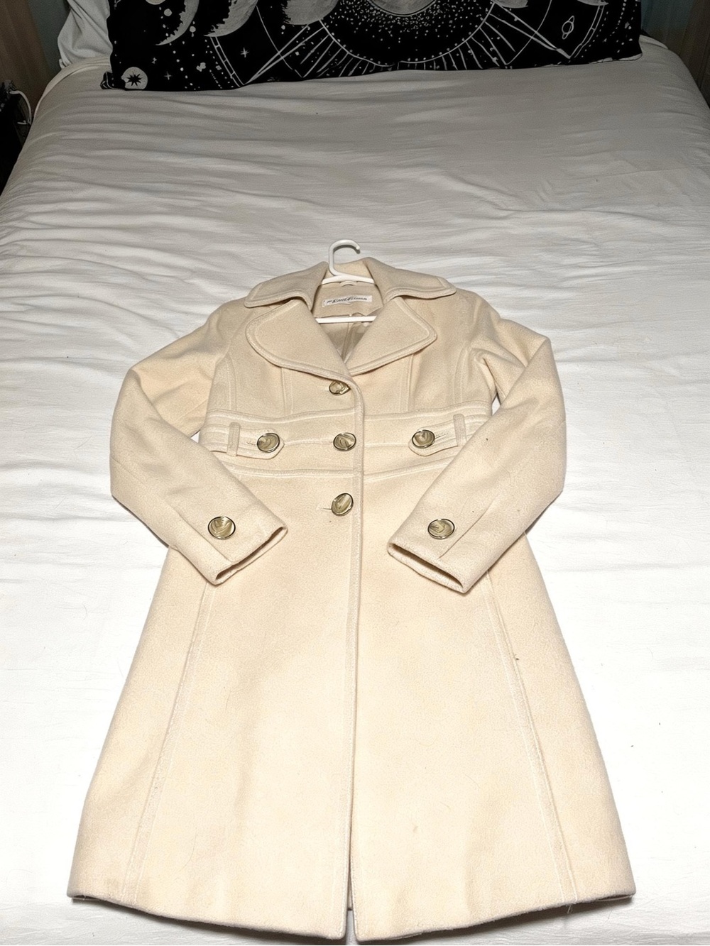 Vintage Kenneth Cole Cream Double-Breasted Wool Pea Coat